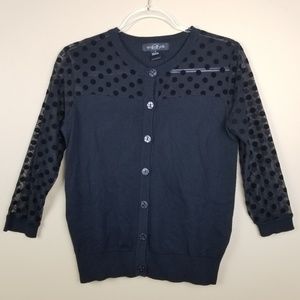 August Silk Black Sheer Polkadot Cardigan, Small